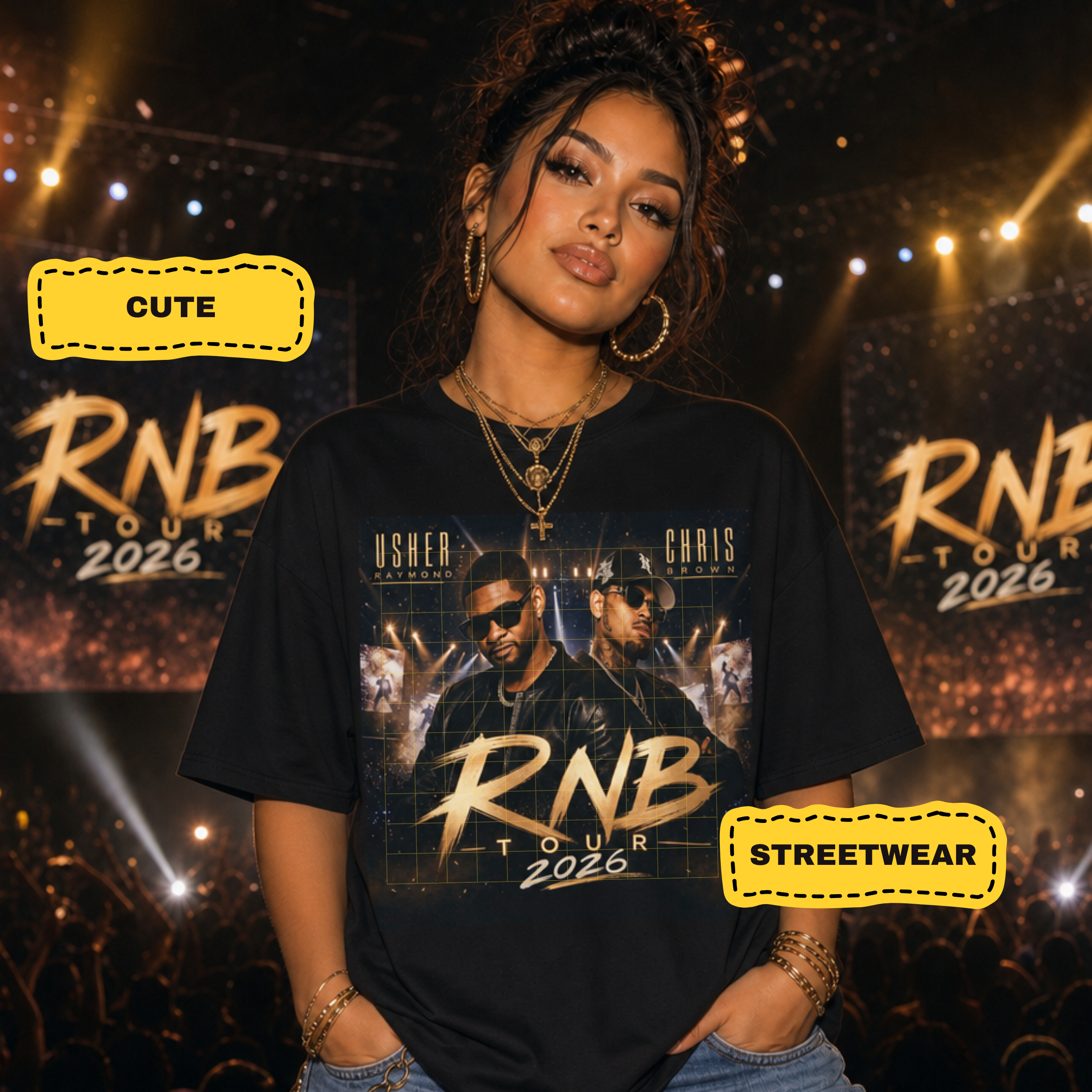 Usher Raymond and Chris Brown RNB Tour 2026 Concert Oversized Tee