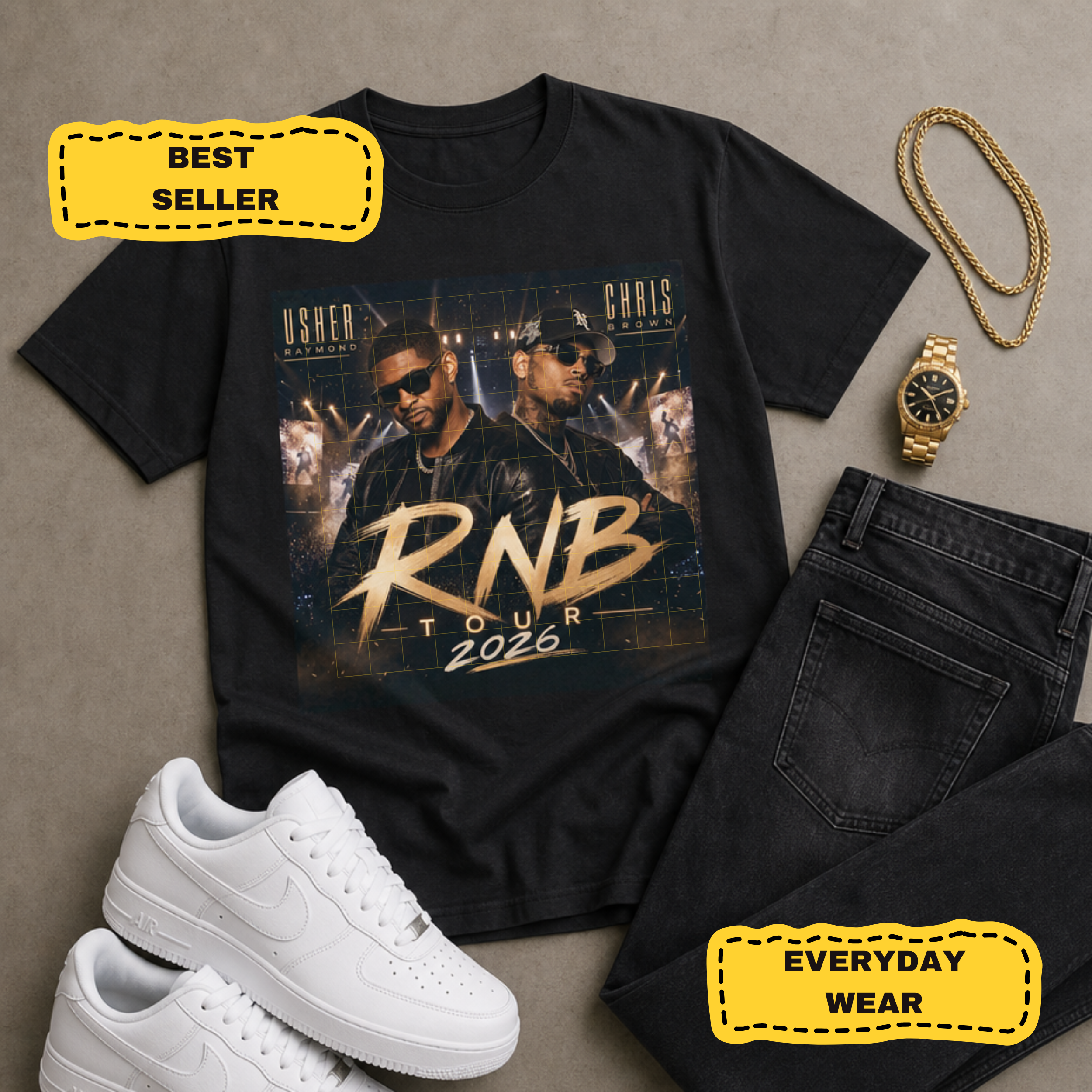 Usher Raymond and Chris Brown RNB Tour 2026 Concert Oversized Tee