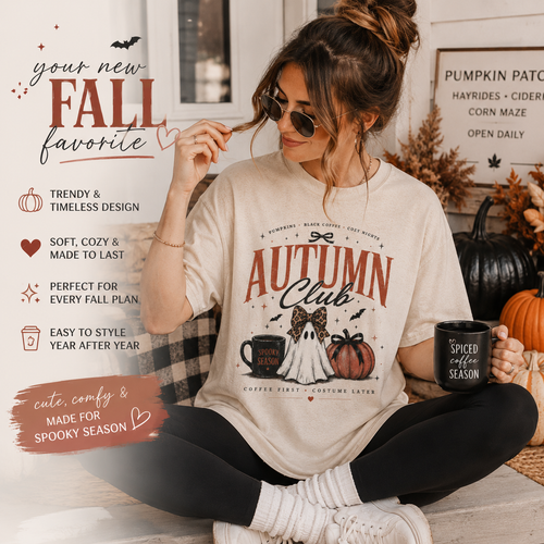 Autumn Club Ghost, Pumpkin, Coffee Tee